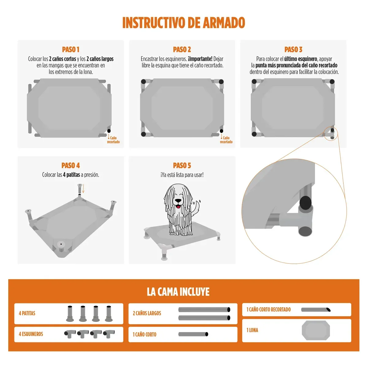 Catre Cucha Cama Mascotas Perro (mediana) 80x55cm Reforzada Desarmable - Imagen 2